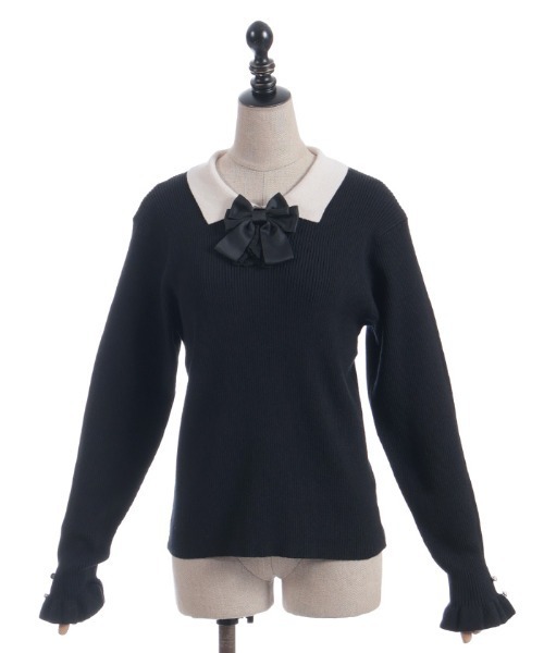axes femme POETIQUE(アクシーズファムポエティック)の「ブローチ付バイカラー襟ニット(ニット/セーター・レディース・ダークブラウン/ピンク/ブラック・MEDIUM)」の21枚目の写真