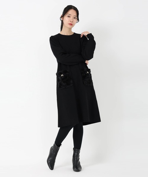UNIVERVAL MUSE(ユニバーバル ミューズ)の「フェリーナ_フェイクファーポケットワンピース(ワンピース・レディース・ブラック・2)」の1枚目の写真