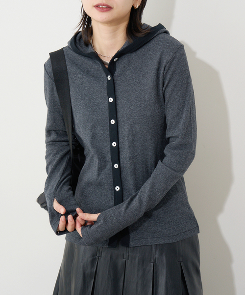 MILLER（ミラー）の「別注【MILLER/ミラー】 for JOURNAL STANDARDフードリブカーデ（Tシャツ/カットソー・レディース・ピンク/ブラウン/ブルー/ブラック系その他・FREE）」の2枚目の写真