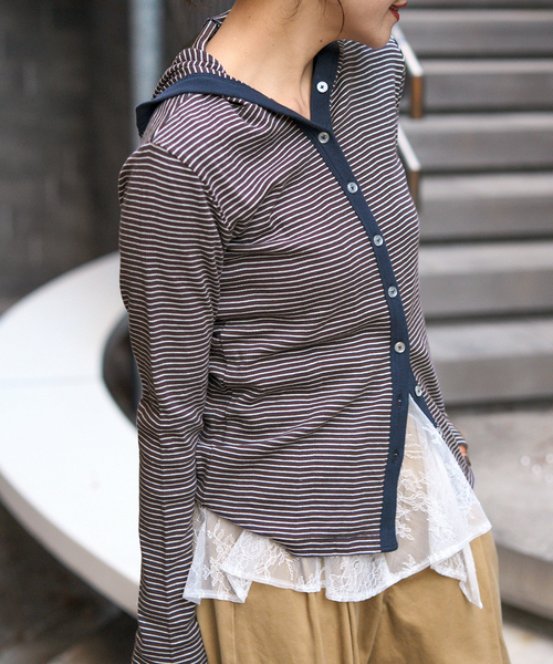 MILLER（ミラー）の「別注【MILLER/ミラー】 for JOURNAL STANDARDフードリブカーデ（Tシャツ/カットソー・レディース・ピンク/ブラウン/ブルー/ブラック系その他・FREE）」の14枚目の写真