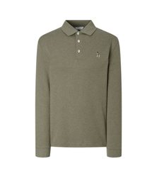 [アイコニック][SOFT COTTON] カーキメランジインターロック長袖ポロシャツ