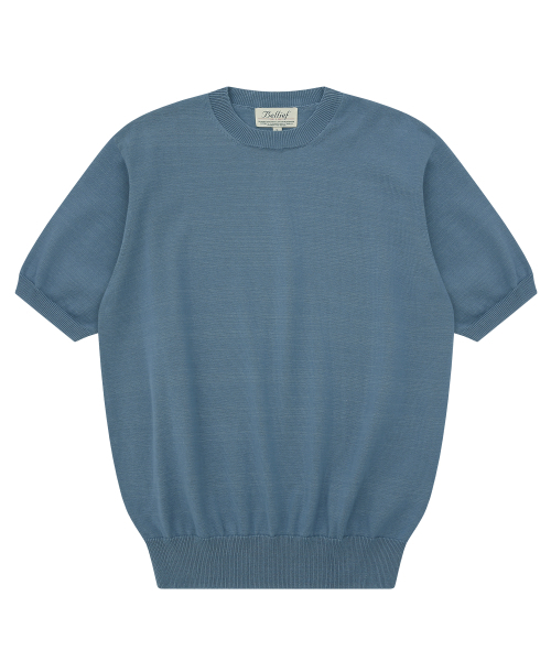 Essential Short Sleeve Round Knit (Marine Blue)