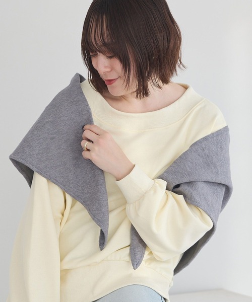 earth music&ecology(アースミュージックアンドエコロジー)の「三角ニットストール(ストール/ショール・レディース・グレー/ブラック/ベージュ・FREE)」の3枚目の写真