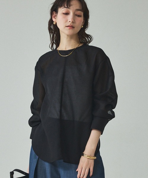 qualite(カリテ)の「【大人の透け感】シアーTブラウス/春服/夏服/オフィスカジュアル/シアー(シャツ/ブラウス・レディース・オフホワイト/ブラック/カーキ・フリー)」の3枚目の写真