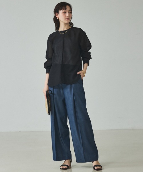 qualite(カリテ)の「【大人の透け感】シアーTブラウス/春服/夏服/オフィスカジュアル/シアー(シャツ/ブラウス・レディース・オフホワイト/ブラック/カーキ・フリー)」の9枚目の写真