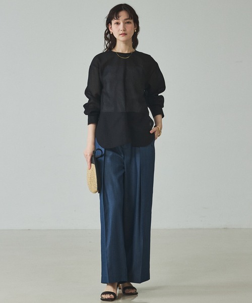 qualite(カリテ)の「【大人の透け感】シアーTブラウス/春服/夏服/オフィスカジュアル/シアー(シャツ/ブラウス・レディース・オフホワイト/ブラック/カーキ・フリー)」の11枚目の写真