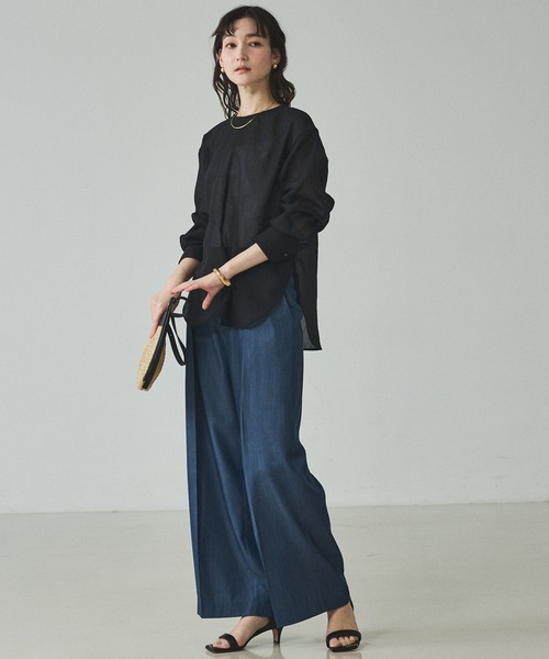 qualite(カリテ)の「【大人の透け感】シアーTブラウス/春服/夏服/オフィスカジュアル/シアー(シャツ/ブラウス・レディース・オフホワイト/ブラック/カーキ・フリー)」の12枚目の写真