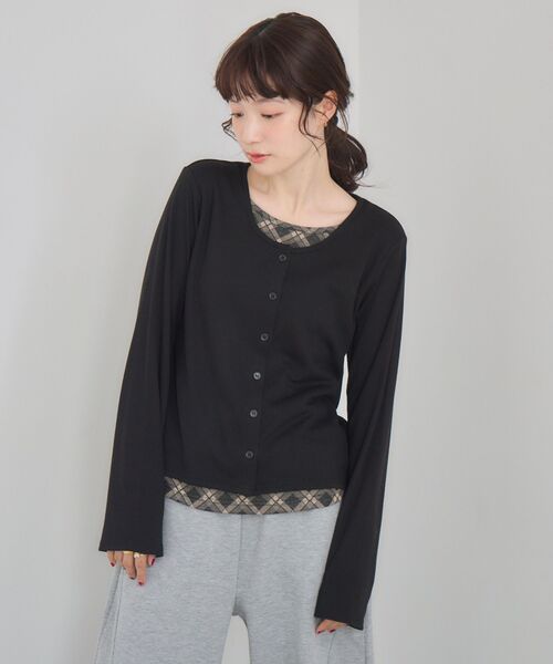 RETRO GIRL(レトロガール)の「Fレイヤードクルーネックカーデ(Tシャツ/カットソー・レディース・ブラック/ライトグレー/ブラウン・FREE)」の11枚目の写真