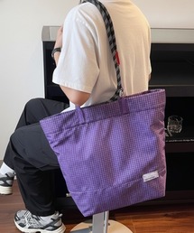 【A4サイズ対応】【ユニセックス】防水 ロープハンドル グラフチェック ナイロントートバッグ