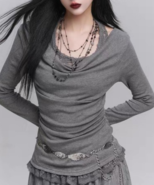 .KOM(ドットコム)の「『.KOM/ドットケーオーエム』2WAYデザイントップ 【CN】(Tシャツ/カットソー・レディース・グレー/ホワイト・FREE)」の1枚目の写真