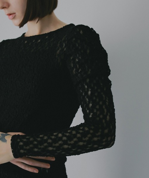 MANOF(マノフ)の「GATHERED SLEEVES LACE CUT TOPS(Tシャツ/カットソー・レディース・アイボリー/ブラック/ライム・F)」の22枚目の写真
