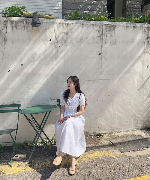 NONLOCAL(ノンローカル)の「Ribbon Shirring Long Dress - White(ワンピース・レディース・その他・FREE)」の2枚目の写真