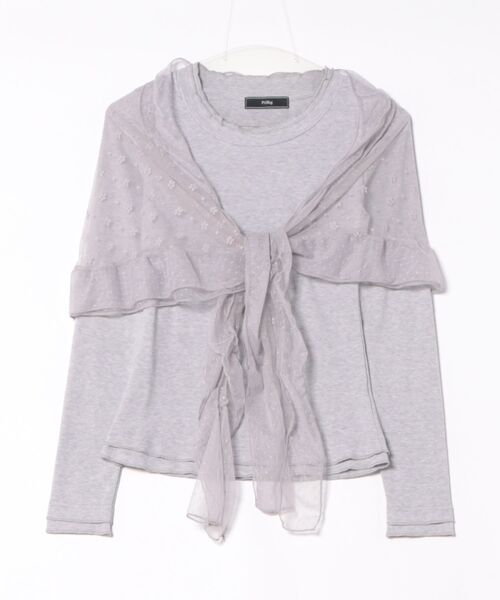 Pt18kg(プラチナイチハチキログラム)の「ロングスカーフ付きタイトリブトップス(Tシャツ/カットソー・レディース・パープル/ホワイト・FREE)」の2枚目の写真