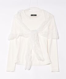 ロングスカーフ付きタイトリブトップス