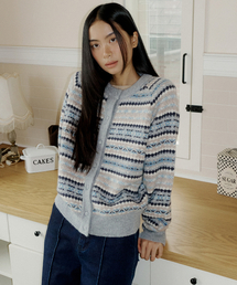 Fair Isle Raglan Sweater Cardigan (navy)