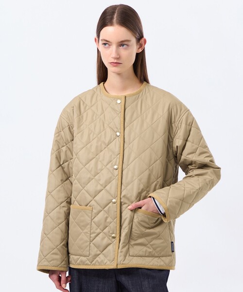 MACKINTOSH PHILOSOPHY（ﾏｯｷﾝﾄｯｼｭ ﾌｨﾛｿﾌｨｰ）の「【ROYTON MIDDLE WIDE(ロイトンミドルワイド)】（ノーカラーコート・レディース・ベージュ/ネイビー・36/38）」の2枚目の写真