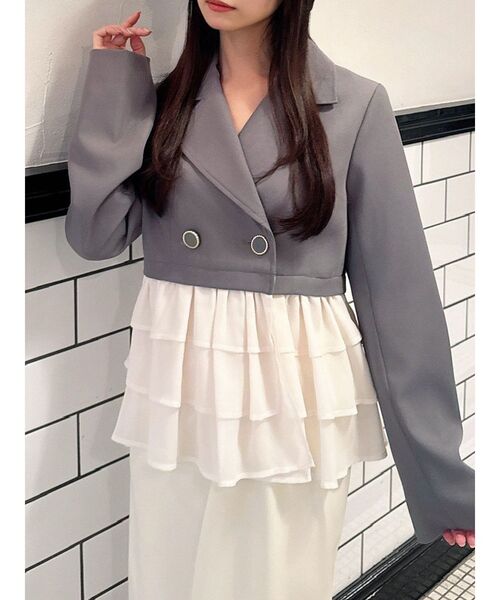 RESEXXY（リゼクシー）の「ドッキングフリルミディジャケット（その他アウター・レディース・アイボリー/グレー/ネイビー・FREE）」の2枚目の写真