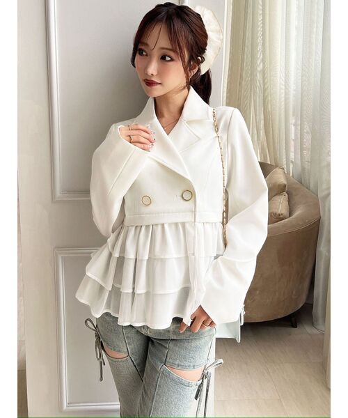 RESEXXY（リゼクシー）の「ドッキングフリルミディジャケット（その他アウター・レディース・アイボリー/グレー/ネイビー・FREE）」の4枚目の写真