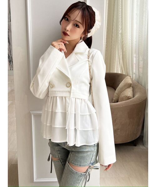 RESEXXY（リゼクシー）の「ドッキングフリルミディジャケット（その他アウター・レディース・アイボリー/グレー/ネイビー・FREE）」の5枚目の写真