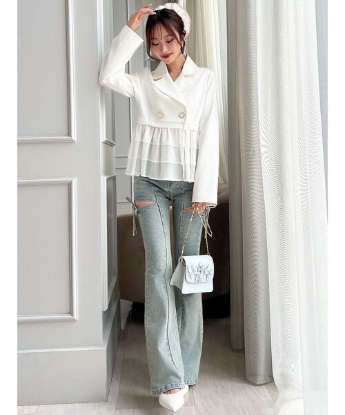 RESEXXY（リゼクシー）の「ドッキングフリルミディジャケット（その他アウター・レディース・アイボリー/グレー/ネイビー・FREE）」の7枚目の写真