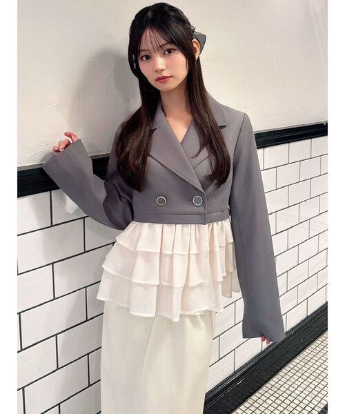 RESEXXY（リゼクシー）の「ドッキングフリルミディジャケット（その他アウター・レディース・アイボリー/グレー/ネイビー・FREE）」の8枚目の写真