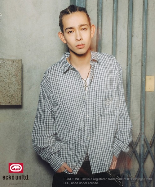 ecko unltd.(エコーアンリミテッド)の「ECKO UNLTD./別注ワンポイントワッシャーチェック長袖シャツ(シャツ/ブラウス・メンズ・ブラック/ライトブルー/ホワイト・S/M/L/XL)」の5枚目の写真