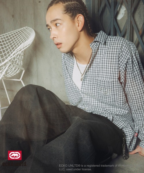 ecko unltd.(エコーアンリミテッド)の「ECKO UNLTD./別注ワンポイントワッシャーチェック長袖シャツ(シャツ/ブラウス・メンズ・ブラック/ライトブルー/ホワイト・S/M/L/XL)」の7枚目の写真