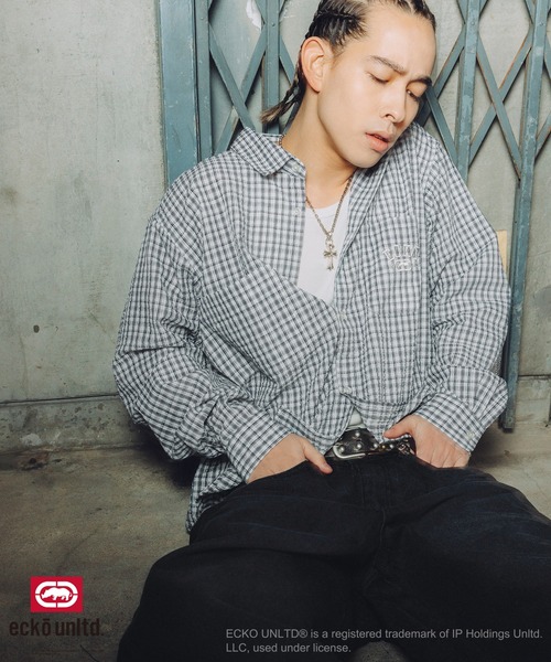 ecko unltd.(エコーアンリミテッド)の「ECKO UNLTD./別注ワンポイントワッシャーチェック長袖シャツ(シャツ/ブラウス・メンズ・ブラック/ライトブルー/ホワイト・S/M/L/XL)」の8枚目の写真