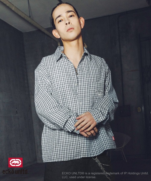 ecko unltd.(エコーアンリミテッド)の「ECKO UNLTD./別注ワンポイントワッシャーチェック長袖シャツ(シャツ/ブラウス・メンズ・ブラック/ライトブルー/ホワイト・S/M/L/XL)」の9枚目の写真