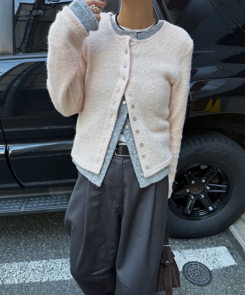 nananamoe(ナナナモエ)の「shell button layered knit cardigan(ニット/セーター・レディース・ピンク/ブラウン/ベージュ・FREE)」の21枚目の写真