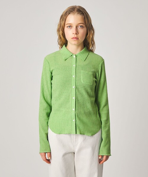 Steven Alan（スティーブンアラン）の「＜Steven Alan＞クレープ シャツ カーディガン（カーディガン/ボレロ・レディース・ケリーグリーン/ネイビー/オフホワイト・FREE）」の7枚目の写真