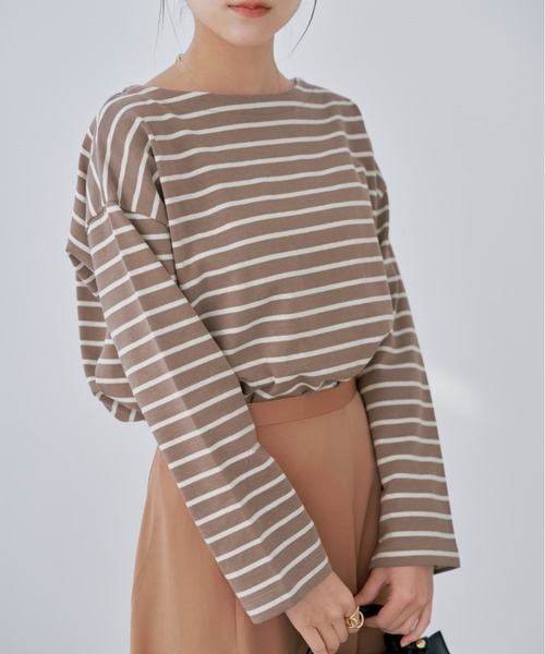 COHINA(コヒナ)の「ボートネックバスクシャツ 【低身長・小柄女性】(Tシャツ/カットソー・レディース・オレンジ/ベージュ/ホワイト・ONE SIZE)」の2枚目の写真