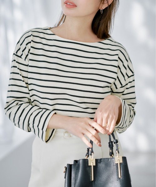 COHINA(コヒナ)の「ボートネックバスクシャツ 【低身長・小柄女性】(Tシャツ/カットソー・レディース・オレンジ/ベージュ/ホワイト・ONE SIZE)」の1枚目の写真
