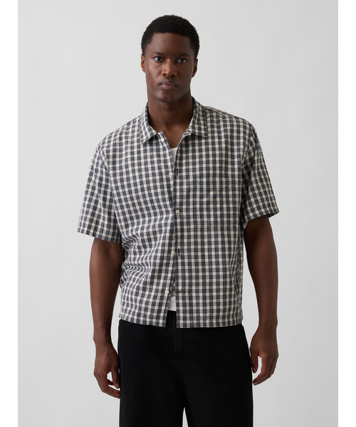 GAP(ギャップ)の「コットンリネン リラックスフィット ストレートヘムシャツ(シャツ/ブラウス・メンズ・ブラック系その他・XS/S/M/L/XL)」の1枚目の写真