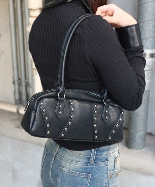 tinkerend(ティンカーエンド)の「Square Studded Bag / スクエアスタッズバッグ(ハンドバッグ・レディース・レッド/ブラック・FREE)」の6枚目の写真
