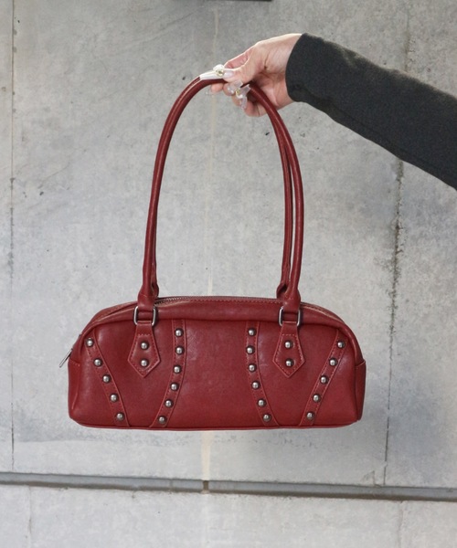 tinkerend(ティンカーエンド)の「Square Studded Bag / スクエアスタッズバッグ(ハンドバッグ・レディース・レッド/ブラック・FREE)」の4枚目の写真