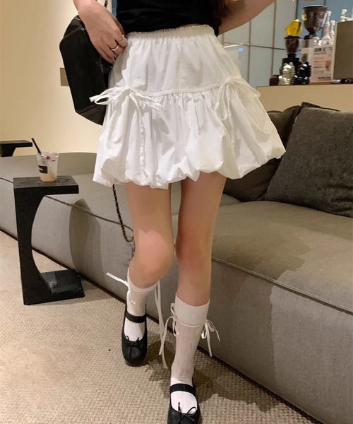 VIBGYOR(ヴィブジョー)の「【EIZZ/アイズ】サイドリボン バルーンミニスカート ウエストゴム スカパン(スカート・レディース・ホワイト/ブラック・FREE)」の9枚目の写真