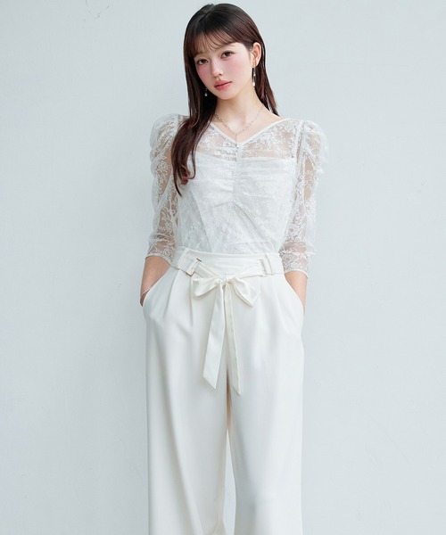 SAISON DE PAPILLON(セゾンドパピヨン)の「レーディス トップス 2点セット 単品使え レース Vネック 通勤 透け感 薄手 シアートップス(シャツ/ブラウス・レディース・ブラック/アイボリー・L/M/S)」の6枚目の写真