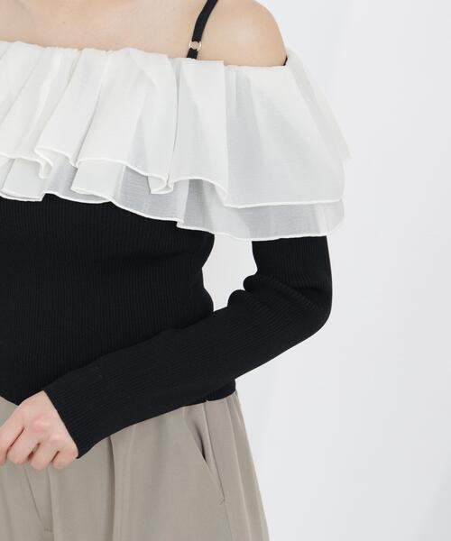 a/mie（アミー）の「＜ａ＞フリルリブニット / 1216179302（ニット/セーター・レディース・ブラック/ブルー/ホワイト系その他・FREE）」の4枚目の写真