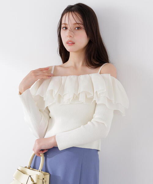 a/mie（アミー）の「＜ａ＞フリルリブニット / 1216179302（ニット/セーター・レディース・ブラック/ブルー/ホワイト系その他・FREE）」の2枚目の写真