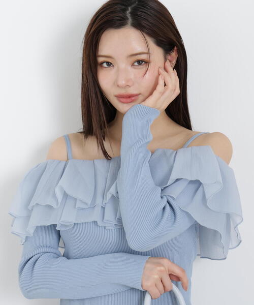 a/mie（アミー）の「＜ａ＞フリルリブニット / 1216179302（ニット/セーター・レディース・ブラック/ブルー/ホワイト系その他・FREE）」の3枚目の写真