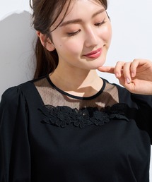 【大人気シリーズ】【接触冷感/綿100%】ドットチュールフラワーカットソー