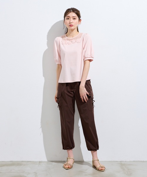 Rose Tiara(ローズティアラ)の「【大人気シリーズ】【接触冷感/綿100%】ドットチュールフラワーカットソー(Tシャツ/カットソー・レディース・オフホワイト/ブラック/ピンク・42/38/46)」の21枚目の写真