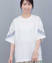 チチカカ | バンダナスリーブ刺繍Tシャツ(Tシャツ/カットソー)