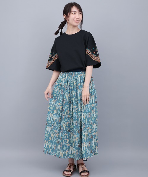 チチカカ(チチカカ)の「バンダナスリーブ刺繍Tシャツ(Tシャツ/カットソー・レディース・ホワイト/ピンク/グリーン/ブラック・FREE)」の6枚目の写真