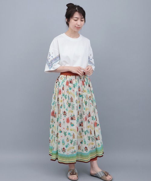 チチカカ(チチカカ)の「バンダナスリーブ刺繍Tシャツ(Tシャツ/カットソー・レディース・ホワイト/ピンク/グリーン/ブラック・FREE)」の5枚目の写真