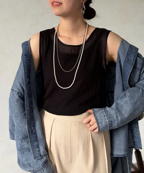 Chez toi(シェトワ)の「ラッセル編2WAYシアー切替タンク(キャミソール・レディース・オフホワイト/アイボリー/チャコールグレー/ブラック・FREE)」の11枚目の写真
