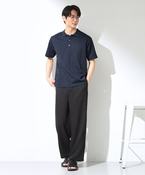 THE SHOP TK （ザ ショップ ティーケー ）の「【シンプルすぎない大人の表情】ケーブルフクレポロシャツ 吸水速乾/UVケア/洗濯機OK（ポロシャツ・メンズ・ブルー系その他/ライトグレー/ブラック・01/02/03/04）」の4枚目の写真