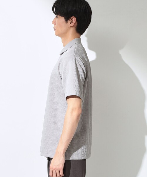 THE SHOP TK （ザ ショップ ティーケー ）の「【シンプルすぎない大人の表情】ケーブルフクレポロシャツ 吸水速乾/UVケア/洗濯機OK（ポロシャツ・メンズ・ブルー系その他/ライトグレー/ブラック・01/02/03/04）」の7枚目の写真