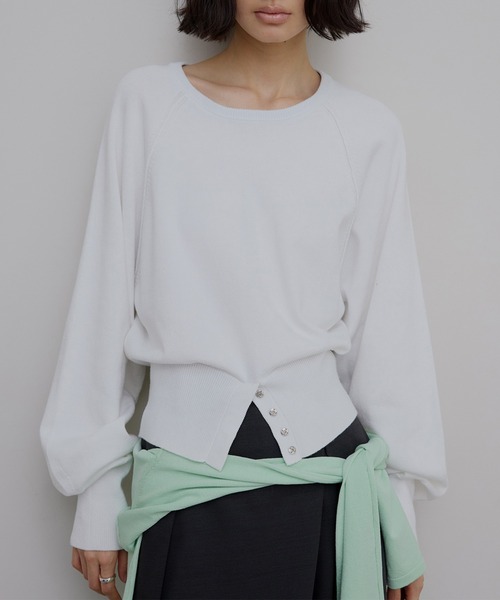 Ameri(アメリ)の「LOW BASIC WAIST STOP KNIT TOP(ニット/セーター・レディース・ピンク/ホワイト/グレー/グリーン系その他・FREE)」の1枚目の写真